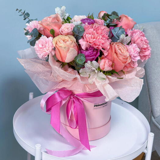 Цветочная композиция в коробке «Розовый сад» 🌸 41158