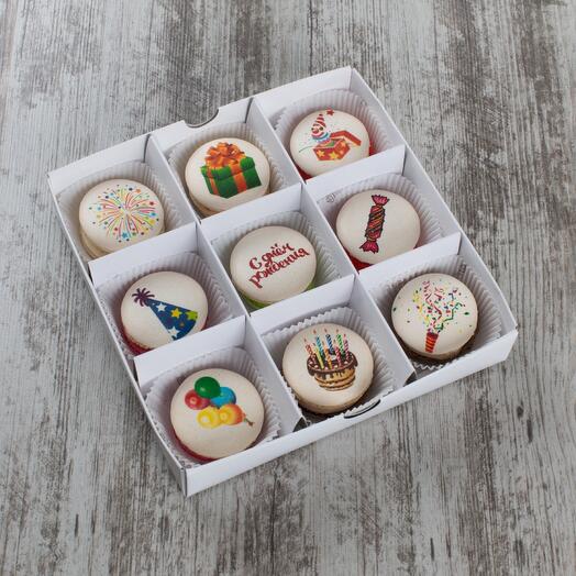 Assorted macaroni "Happy birthday" 9 pcs
