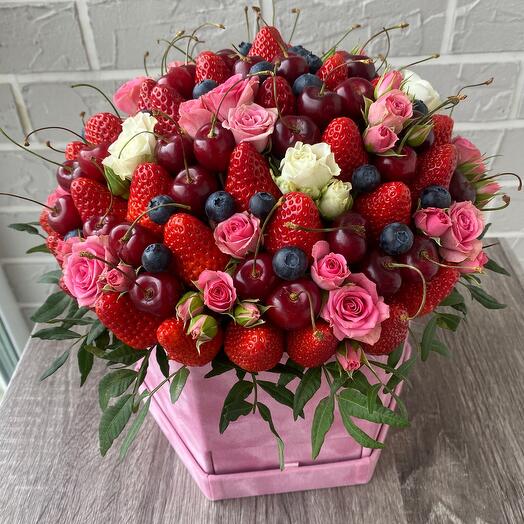 Flowers and berries in a box