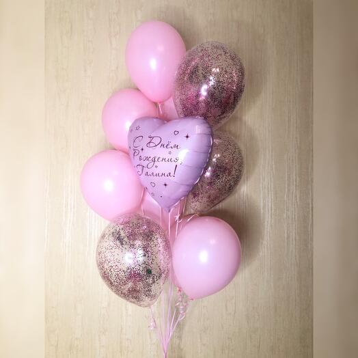 Balloons with a pink heart for a birthday 11 pcs