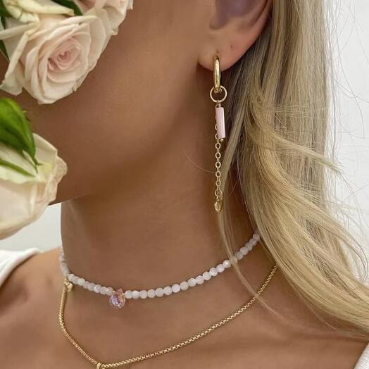 Серьги кольца Bloom с перламутром и подвеской в форме сердца
