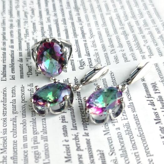 Conjunto de pendientes anillo topacio místico