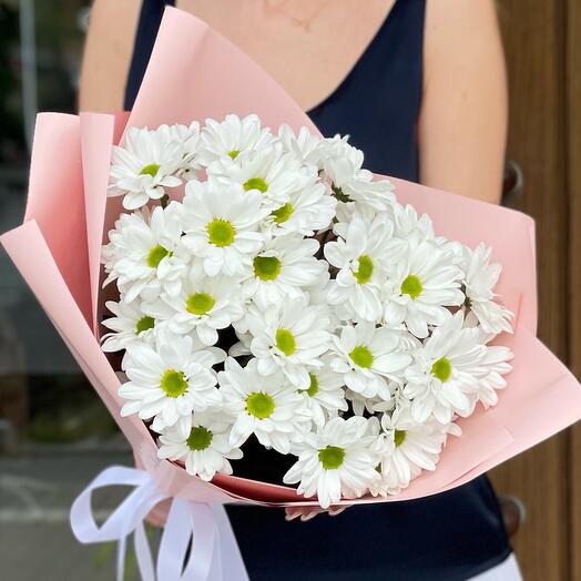Bouquet of chrysanthemums in a delicate package