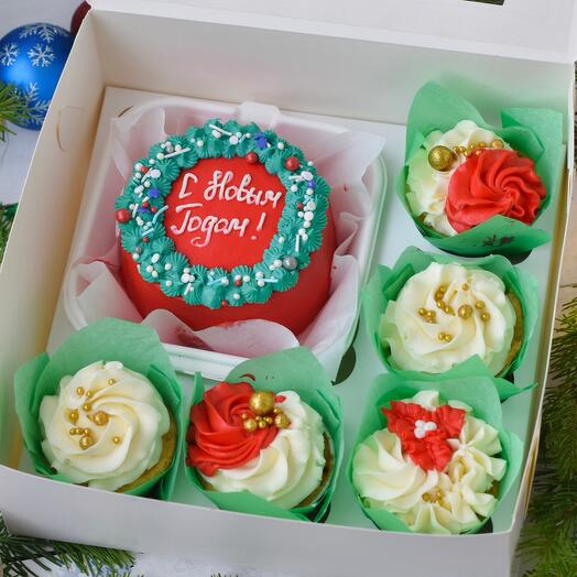 Новогодний бенто торт с капкейками