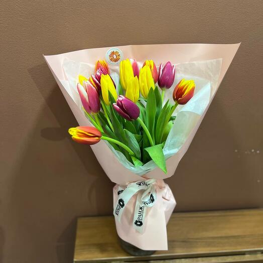 Букет из 15 тюльпанов микс от Оранж Алматы