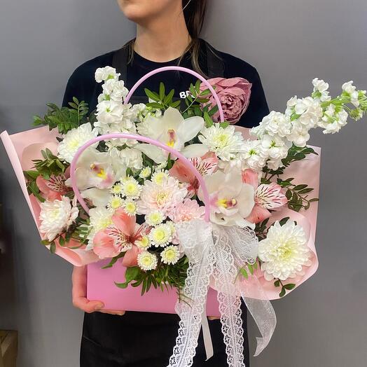 💐Миледи💐-Цветы в коробке-💐Орхидеи, маттиола , альстромерия ..💐😊
