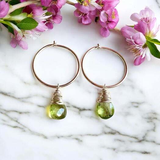 925 sterling silver Peridot hoop earrings