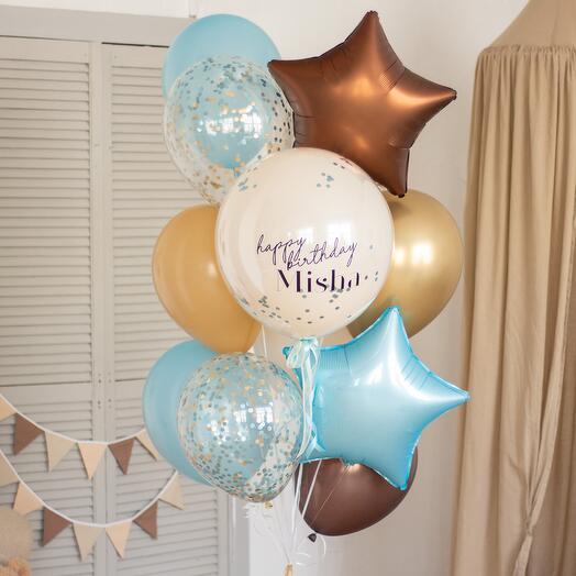 Связка шаров с вашей надписью и грузиком  «Coconut» | 12 шаров, 1 грузик