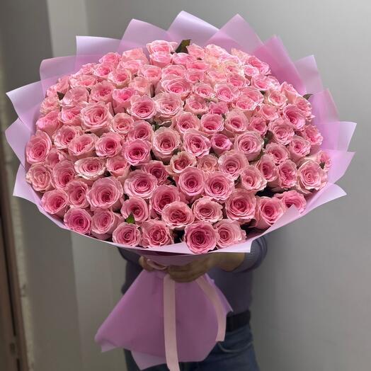 A beautiful large bouquet of 101 delicate pink roses