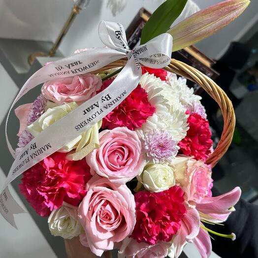 Mix flowers in the basket