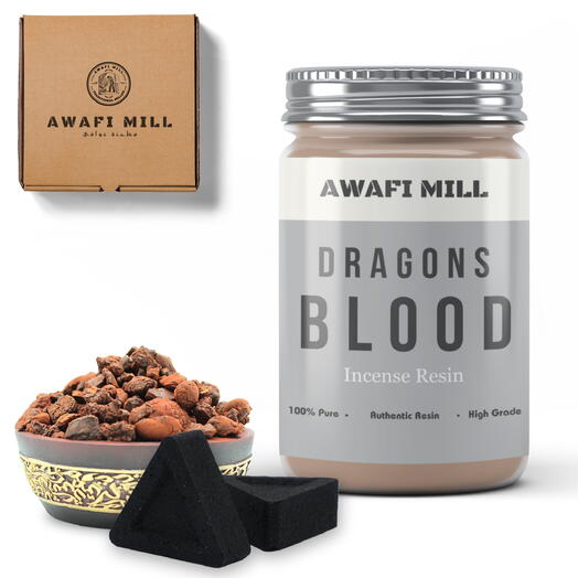 AWAFI MILL Dragon s Blood Incense Resin | Triangle Charcoal Tablet - Bottle of 100 Gram with 20 Charcoal Piece