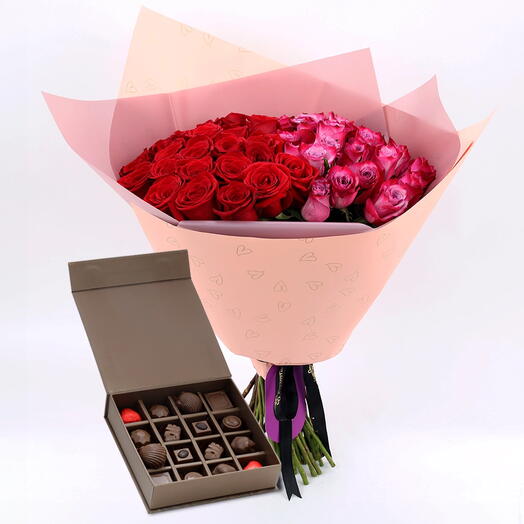 My Queen 51 Roses Bouquet and Assorted Chocolates