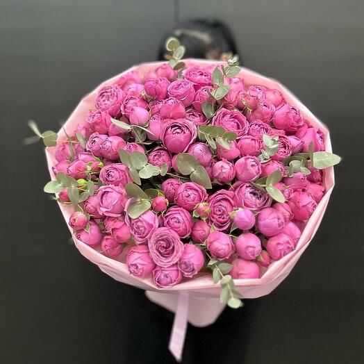 Букет 31 ветка пионовидных роз (розовые пионовидные розы)