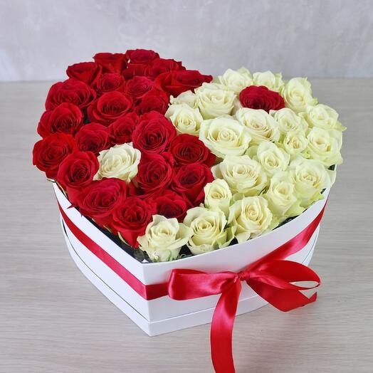 Сердце из роз 45 штук