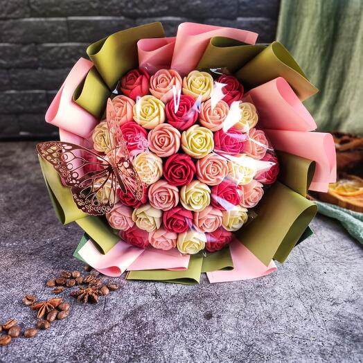 Букет из шоколадных роз (белые/красные/розовые), съедобные цветы подарок на День Рождения