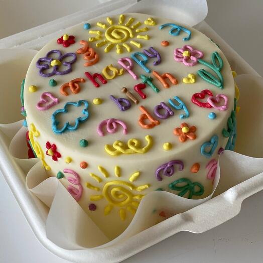 Бенто торт на День рождения в стиле Doodle cake (надпись можно изменить)