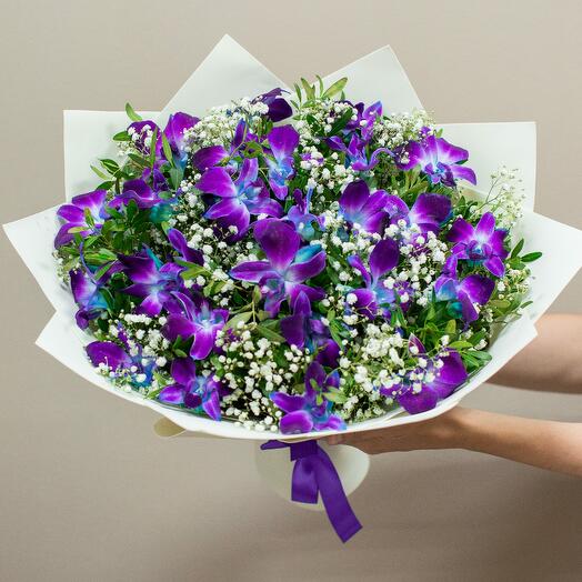 Букет с дендробиумом (синий)