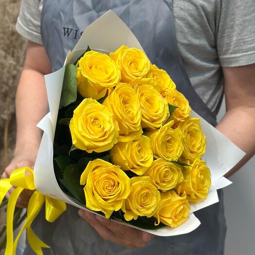 Букет 15 желтых эквадорских роз 🥰 бмнйр