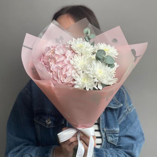 Букет из хризантем и гортензии 🌸Розовое облако🌸