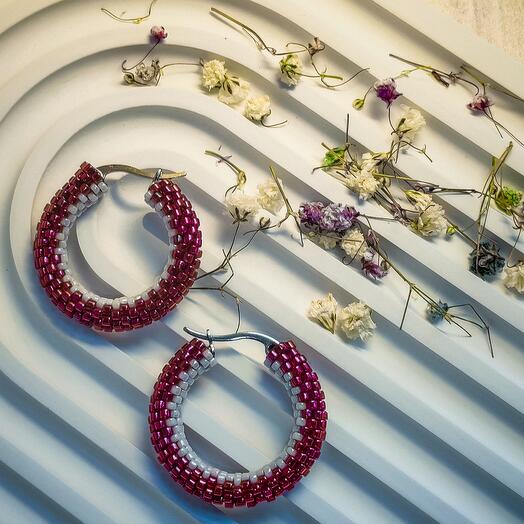 Серьги конго из бисера цвет вишня, подарок для подруги