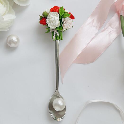 Ложка с декором  «Букет с пионами» для мамы