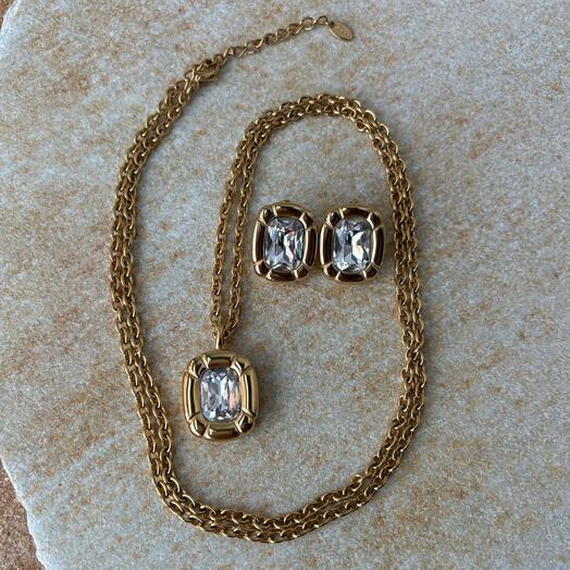 Комплект украшений с стразами, серьги и подвеска, подарок для мамы