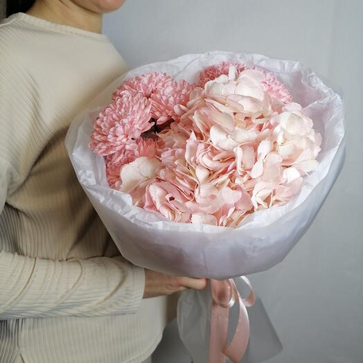 💞Нежный букет "PERVOЦВЕТ" из кустовых хризантем и гортензии