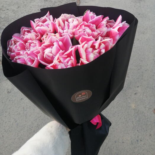 15 пионовидных малиновых тюльпанов