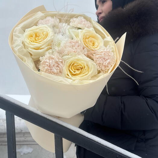 😍Нежный букет из роз канделайт и диантусов😍