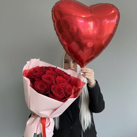 Букет из 15 роз + 🎁 шар сердце ♥️