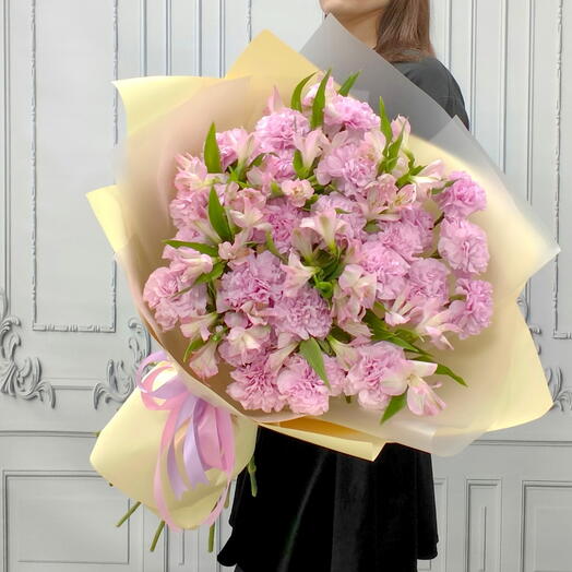 Букет "💞Письмо любви💞. Букет большой из шикарных розовых Диантусов и воздушных Альстромерий😍
