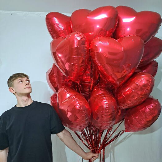 Воздушные шары, сердце красное 25 штук