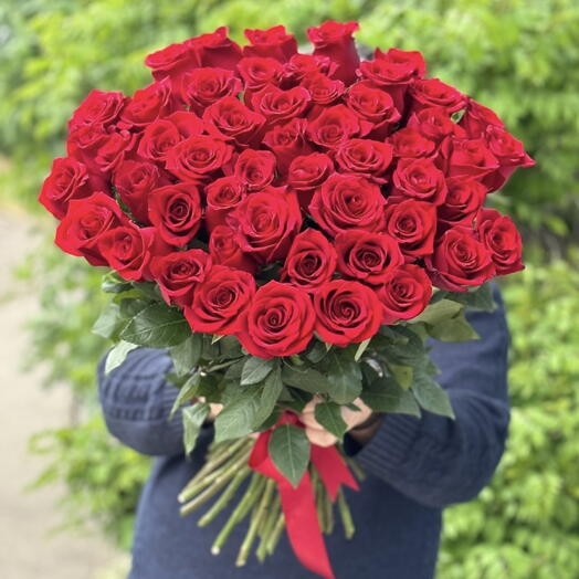 51 красная Роза под ленту 🌹цветы для любимой
