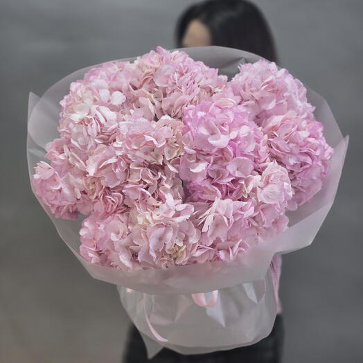 Букет из 9 гортензий розового цвета, размер M, от "Di_Flowerslab"