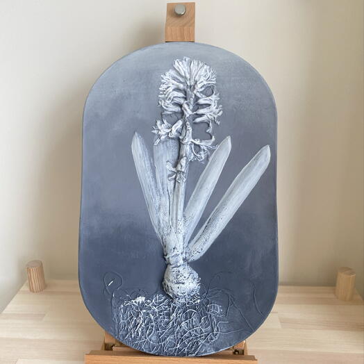 Панно настенное декоративное, Ботанический барельеф, Гиацинт, Гипсовая картина