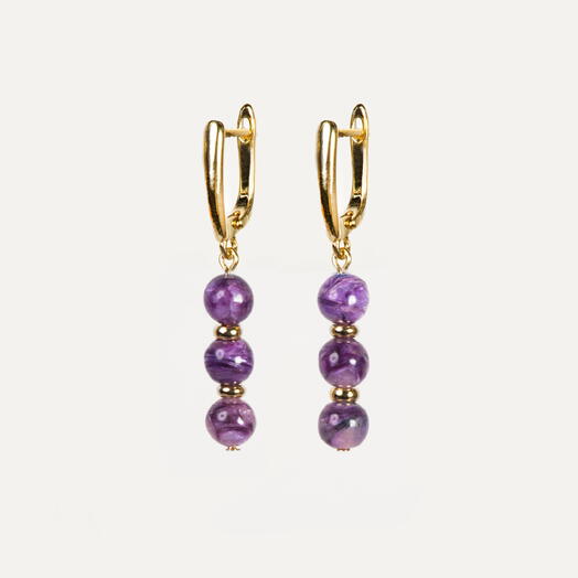 Серьги Самшит Чароит 14K (EAR1160)