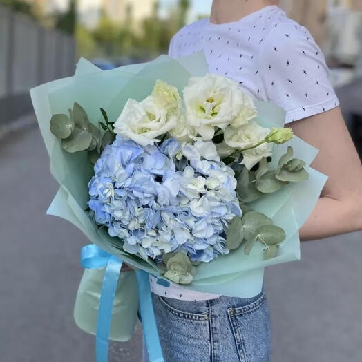 Нежное дуновения 🩵Букет с гортензией и эустомой 😍 Гортензия Белая эустома