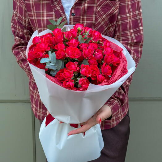 Букет кустовой дофаминовой розы Черри Хеопс 9шт + сладкий подарок 🎁