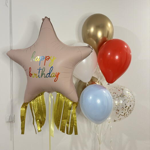 Звезда happy birthday и связка Шаров