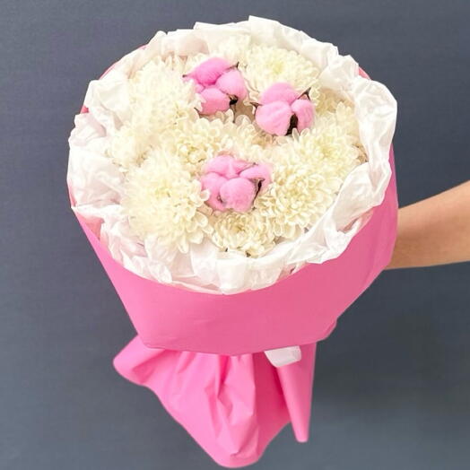 🌸Букет кустовых хризантем с хлопком🌸