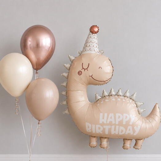 🦕🤍 Бежевый Динозаврик Happy Birthday