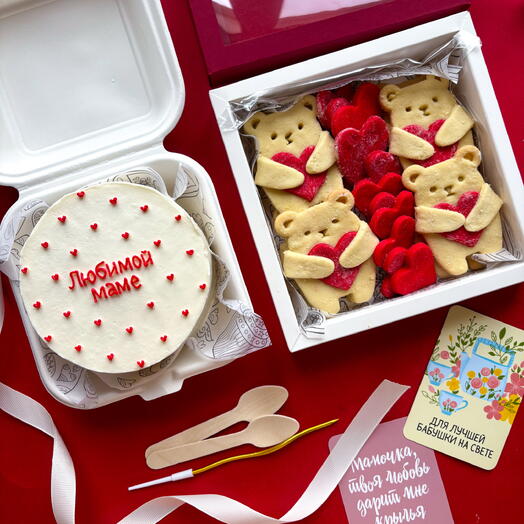 Dulce regalo 8 de marzo" Querida mamá " Combo set galletas oso y pastel de Bento mamá, abuela, esposa, suegra, suegra