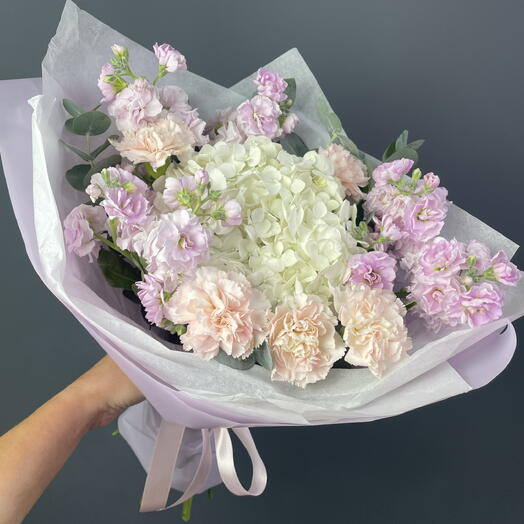 Букет гортензия, Матиолла, диантус
