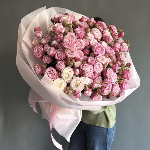 Букет розовых пионовидных роз «Бомбастик» 19 шт