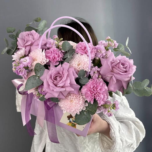 Композиция яркая 💜🩷💚 ароматная роза маритим 🌺 розовый диантус 🌸 эвкалипт 🌿