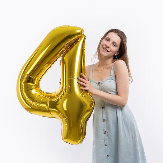 Шар-цифра "4" фольгированный золото ( 84×113) наполненный гелием