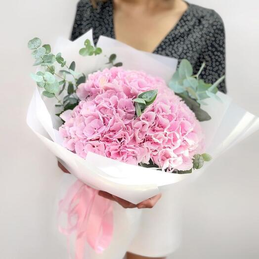 Monobuceta con Hortensia y eucalipto
