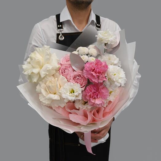 Delicate bouquet with French roses and peony roses