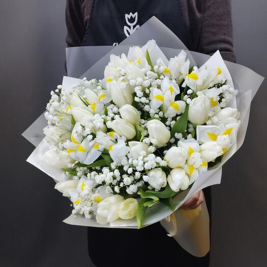 Bouquet of tulips and irises