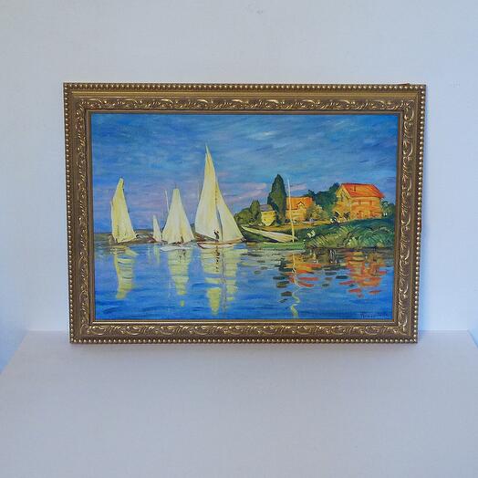 Картина живописная. Парусники в заливе